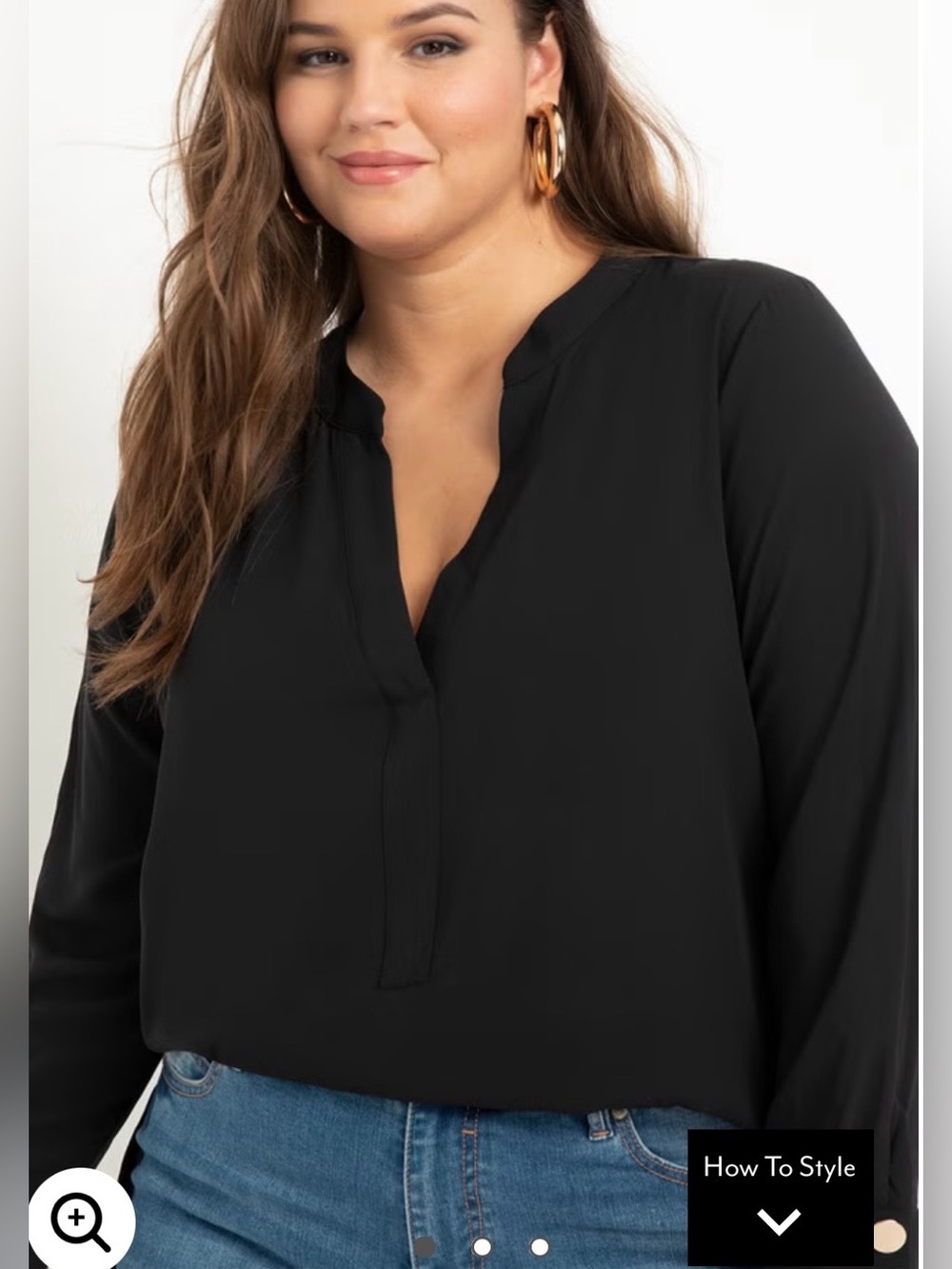 Eloquii Mandarin Collar V Neck Sheer Black Tunic Shirt Top Women's Plus Size 18